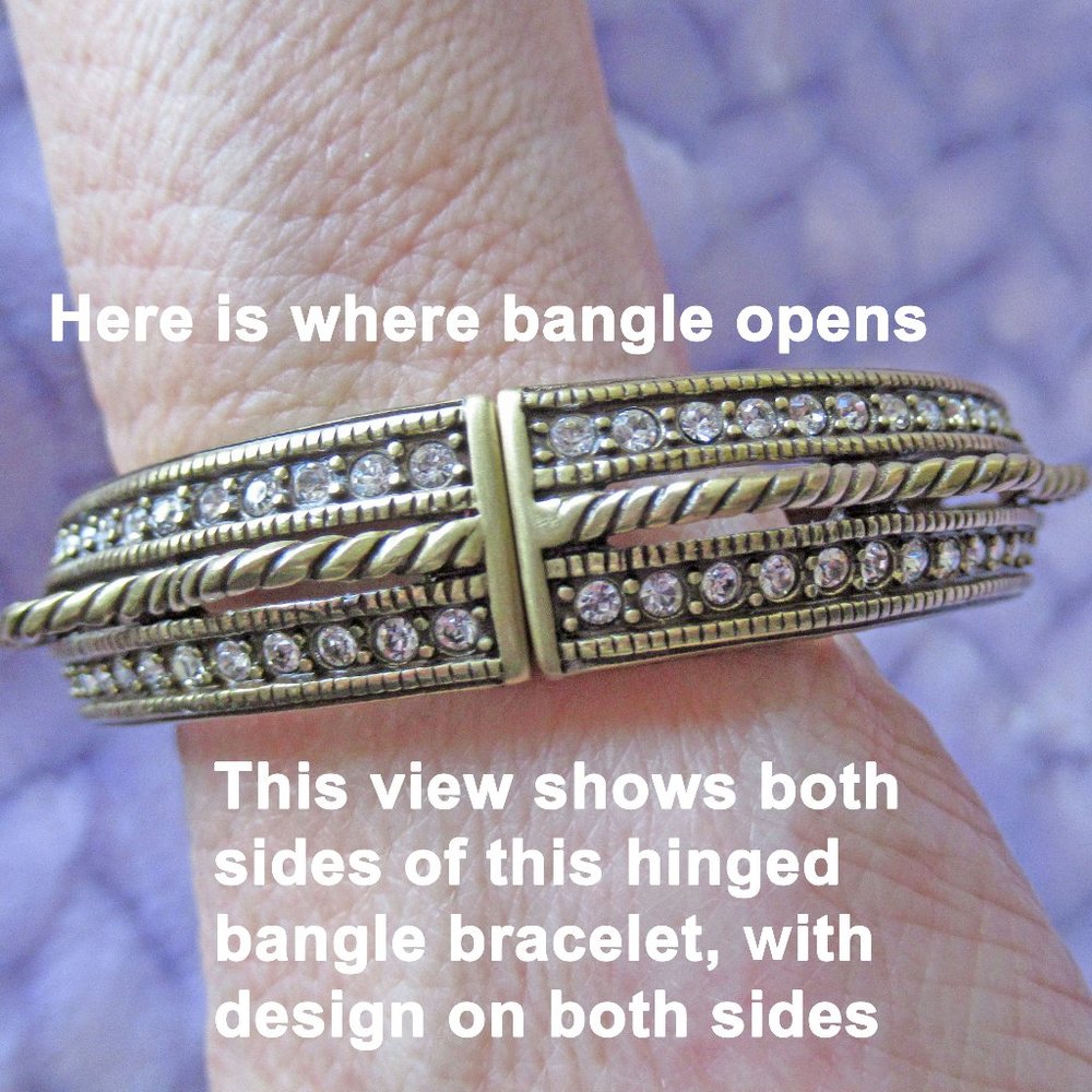 Heidi Daus curved raised 3-D hinged bangle bracelet, 1/2 inch wide, Swarovski - Picture 4 of 11